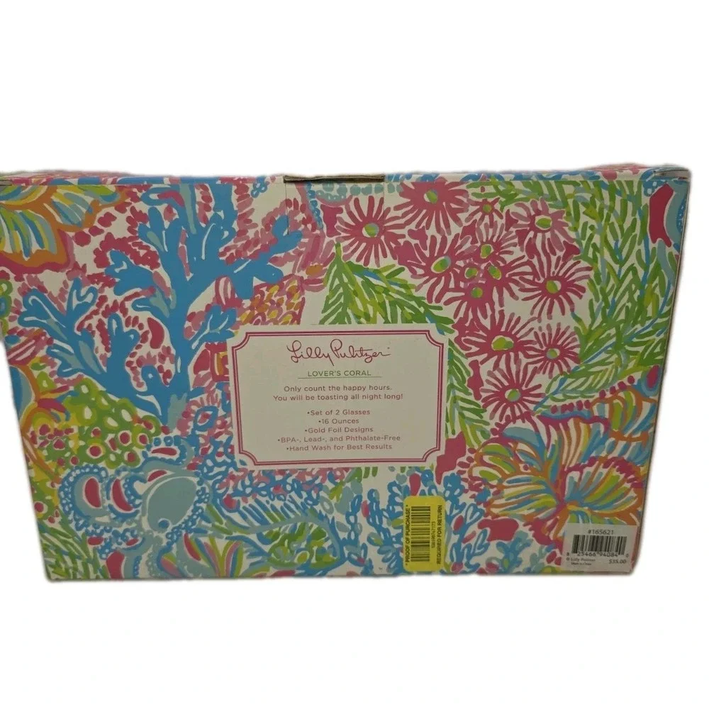 Lilly Pulitzer 16 Oz Set Of 2 Stemless Wine Glasses 